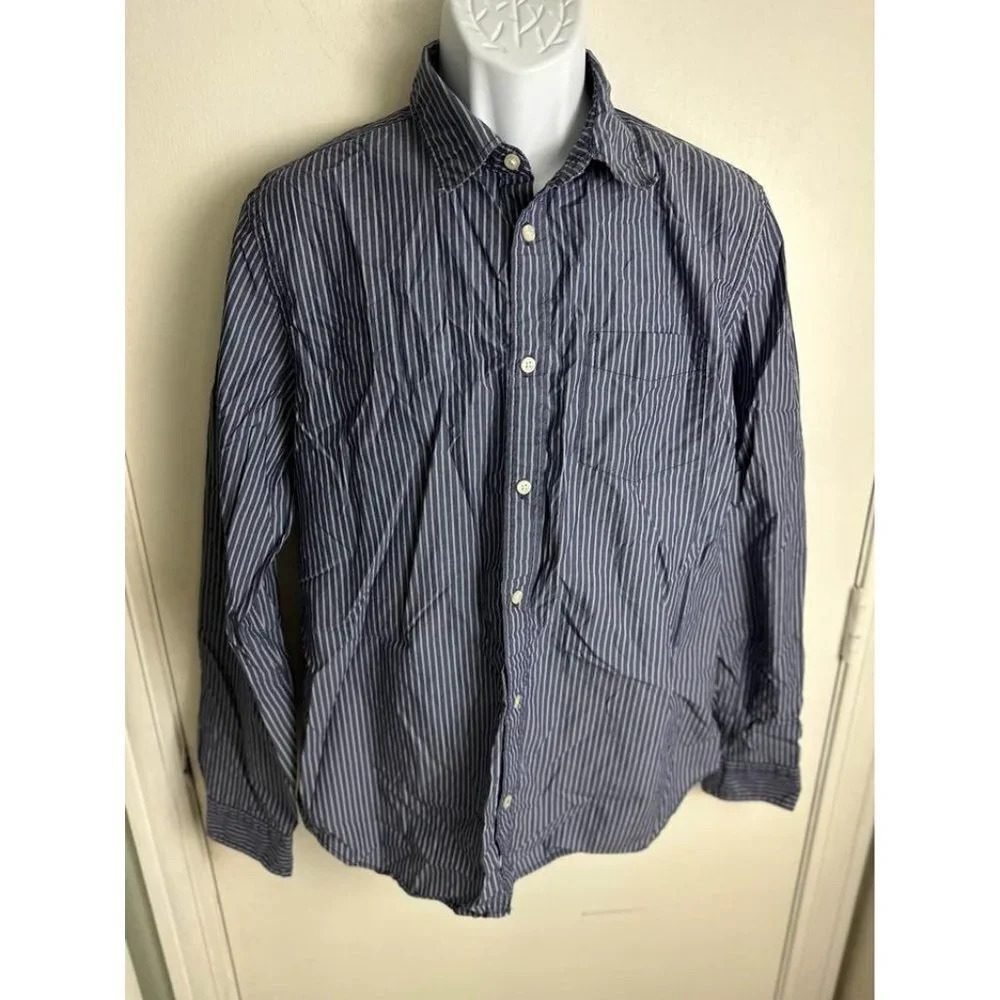 Gap lived-in mens stripe button down blue long sleeve size large #0705